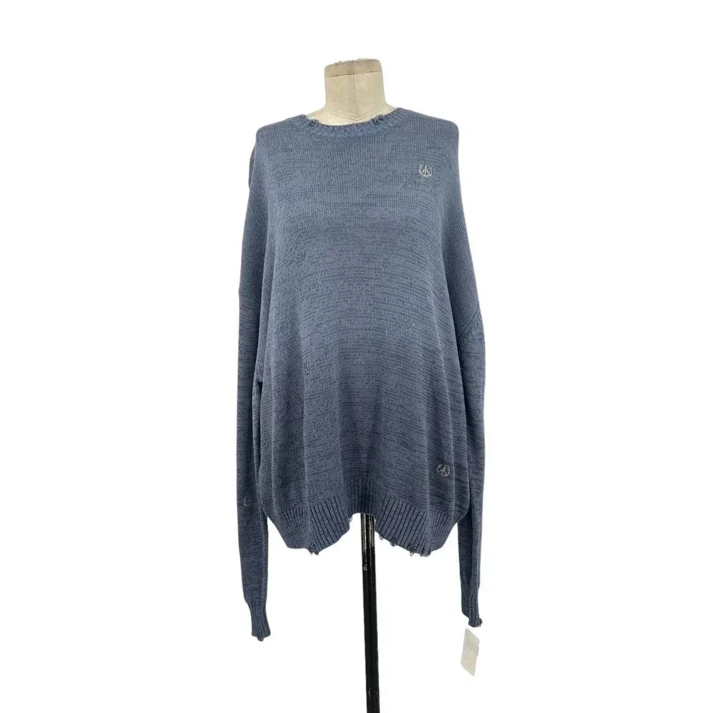 Acne Studios Sweater Peace Sign Embroidered Jumper Knit Blue Size Large *Damaged